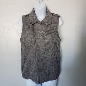 Daytrip Medium Grey Moto Vest Sleeveless Zebra Pattern Textured Velvet Fall